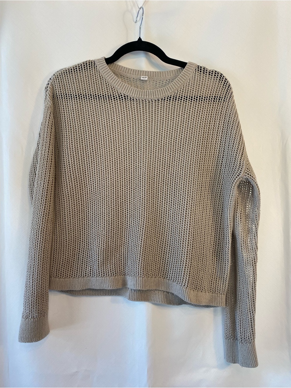 Uniqlo Women's Stone Grey Open Knit Linen Blend Crewneck Boxy Sweater XS 3D Knit